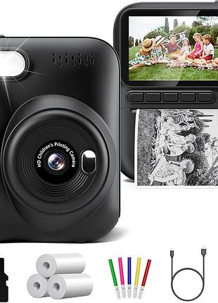 Дитяча камера миттєвого друку kids instant print camera 3” hd, чорна, стан нового