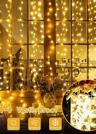 Гирлянда-штора ollny curtain fairy lights 200 led 2×2 м usb, теплый белый, 8 режимов