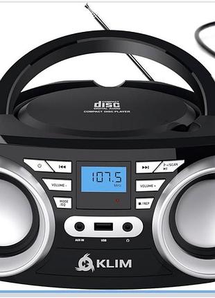 Портативная колонка-магнитола klim boombox b3, cd/usb/aux, fm радио