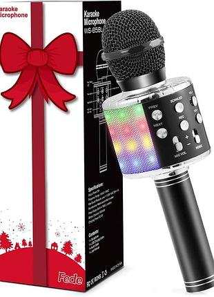 Бездротовий караоке мікрофон bluetooth fm920506 з колонкою, led підсвіткою, записом, чорний