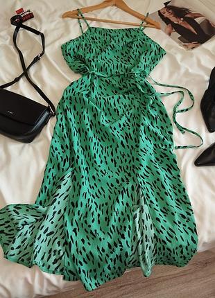 Зеленое платье миди на бретелях с принтом primark xl