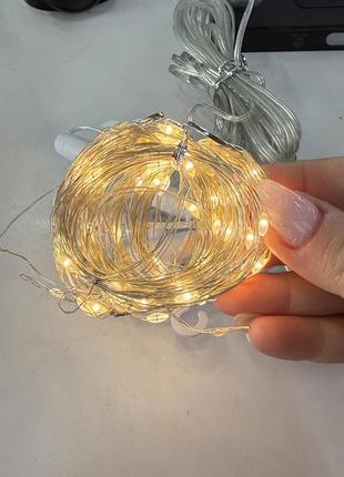 Led гірлянда на прищіпках usb, тепле світло, декоративна, нова, коробка зі слідами