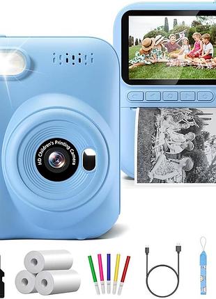 Дитячий фотоапарат миттєвого друку kids camera instant print blue термодрук