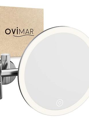 Настінне косметичне дзеркало ovimar vorupor led 5x збільшення usb-c сріблясте