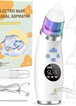 Аспиратор назальный электрический x80 детский, usb, 5 режимов всасывания, 3 силиконовые насадки, музыка и подсветка