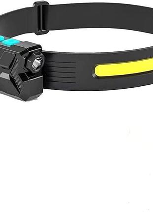Набор 2 шт. налобный фонарь 230° led cob аккумуляторный usb с датчиком движения, 6 режимов, легкий б/в
