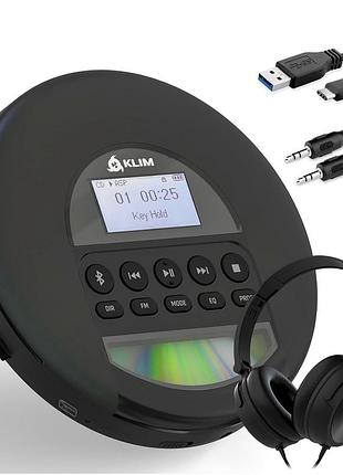 Портативний cd плеєр klim nomad з навушниками, bluetooth, акумуляторний