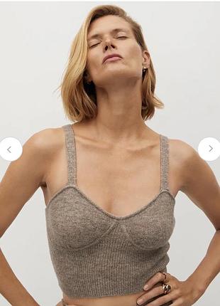 Топ mng жіночий в’язаний бежевий s трикотажний crop топ