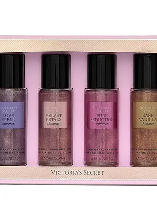 Подарунковий набір спреїв victoria's secret most loved shimmer mists gift set, 4шт/75мл