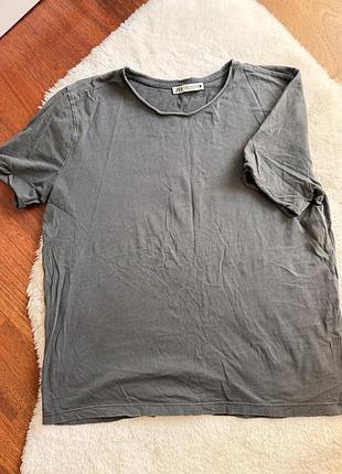 Футболка zara 100% бавовна oversize m сіро-оливкова