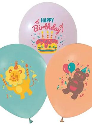 Латексные воздушные шарики 12" (30см.) 23530 "happy birthday зверушка" ассорти тм "твоя забава" 50шт.