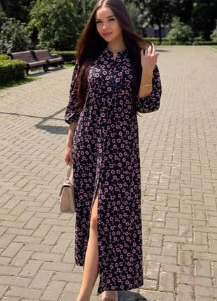 Літня сукня 🌸вільний крій 🌸 zara 🌸 сукня міді в квіточку 🌸 довге чорне плаття з рукавом 3/4 розмір xs/ s