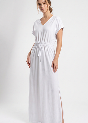 Белоснежное длинное платье-макси boohoo с v-вырезом и кулиской (размер m / eur 38)