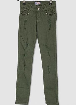 Джинсы для девочки, цвет хаки, 247r10041