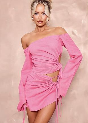 Блуза з льоном у складі prettylittlething m рожева