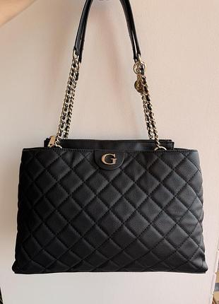 Сумка стеганая guess -женская, классическая, стильная, черное цветная, вмещает формат а4