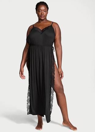 Нічна сукня victoria's secret modal ribbed lace-trim long slip dress