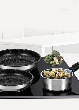 Набор сковородок со съемными ручками + ковш maestro mr-3529-4