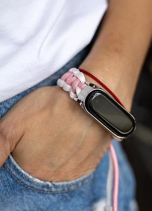 Ремешок для mi band 5/6 caterpillar розовый/белый