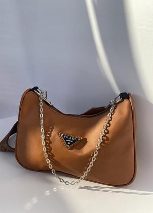 Сумка через плече жіноча прада нейлонова коричнева prada