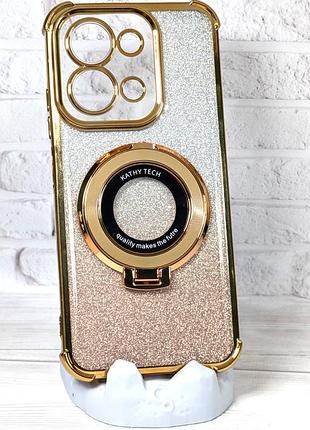 Чохол luxury case для poco c85 4g eu (european version код моделі 25078pc3ee) блискучий з кільцем підставкою золотий
