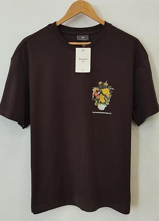 Чоловіча футболка h&amp;m relaxed fit з принтом (нова, розмір m)