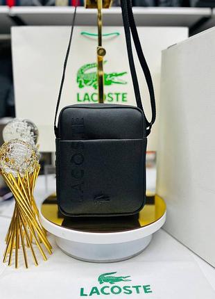 Сумка через плече чоловіча чорна лакоста, месенджер lacoste black