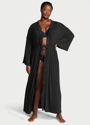 Мереживо victoria's secret  modal ribbed lace-trim long robe