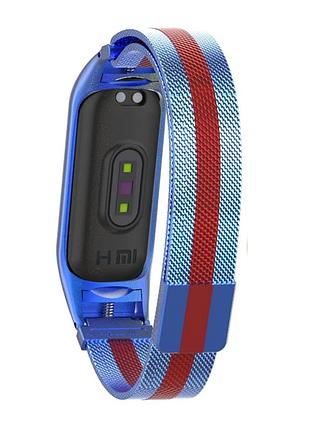 Ремінець для mi band 5/6 milanese strip синій/червоний