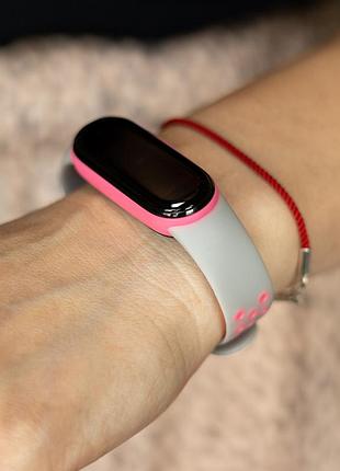Ремешок для mi band 5/6 nike style_type2 серый/розовый
