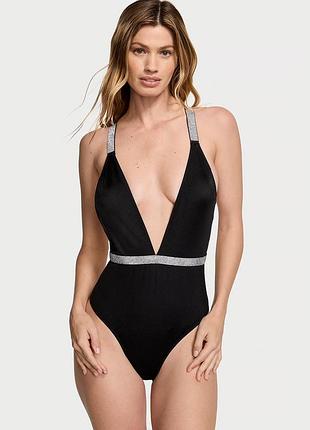 Суцільний жіночий купальник victoria’s secret з камінчиками чорний m