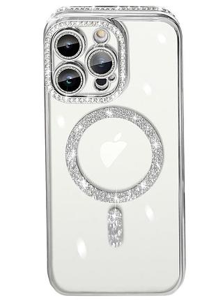 Чохол diamond shining case з magsafe для iphone 15 pro сріблястий стильний аксесуар для захисту телефона