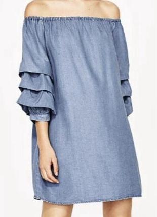 Коротка жіноча сукня zara з відкритими плечима, блакитна, джинс