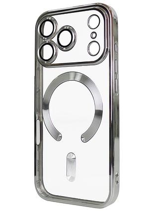 Чехол shining с magsafe для iphone 17 pro серебристый защита от ударов и царапин