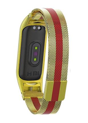 Ремінець для mi band 5/6 milanese strip рожеве золото/червоний