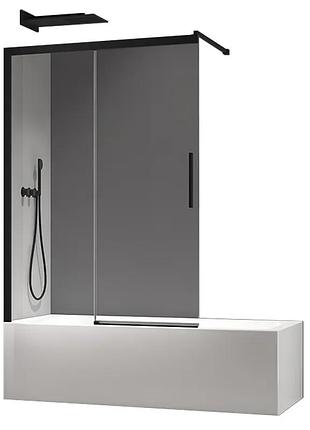 Шторки стеклянные на ванну раздвижные koer sr bs06-120x150-tr-07 прозрачное стекло easy clean 6мм, графит (kr5947)