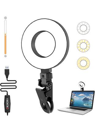 Кольцевая мини-led-лампа на зажиме 3 режима освещения от usb черный mojimdo
