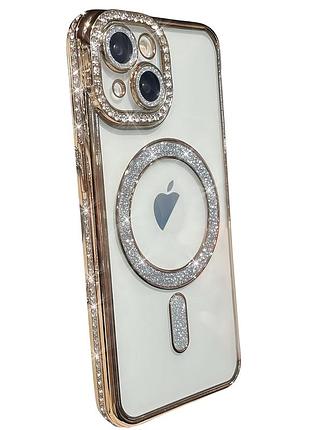 Чехол diamond shining с magsafe для iphone 13 золотой стильный аксессуар для защиты телефона
