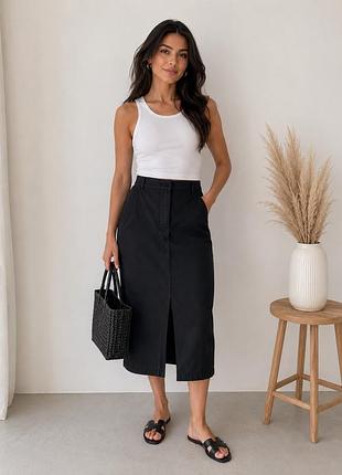 Юбка marks & spencer classic хлопковая черная миди прямая с карманами.