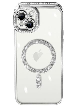 Чехол diamond shining с magsafe для iphone 13 серебристый защитный аксессуар для стильного оформления