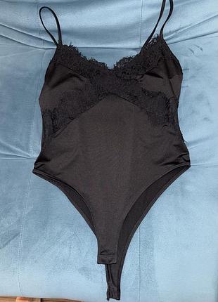 Боді чорне з мереживом zara