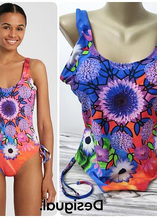 Суцільний яскравий купальник desigual roseau з принтом бюст c-d р.50-52