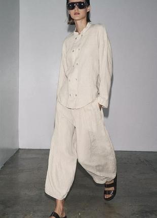 Лляний трендовий костюм zw колекція zara