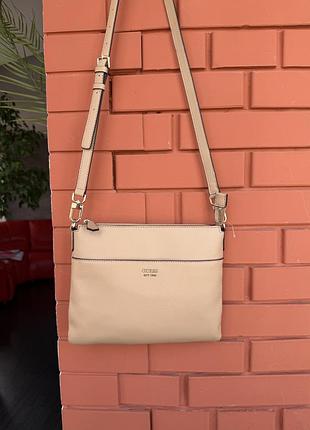 Сумка guess-женская, прочная, из экокожи,бежевая,через плечо