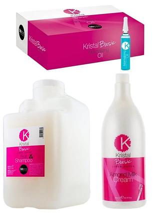 Набір для пошкодженого та фарбованого волосся bbcos kristal basic фруктовий шампунь 5 л бальзам 1500 мл та масло в ампулах 12х10мл