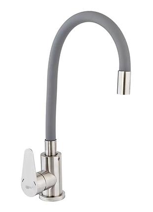 Смеситель для кухни с серым гибким изливом zerix fox-011 refl.gray с нерж. стали sus304 (zx4834)