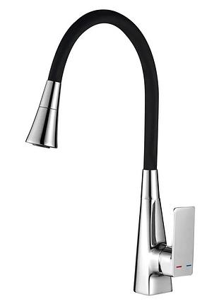 Смеситель для кухни mixxus etna 014-t (nut) refl.black (колир хром+силиконовый излив черный) (mi8419)