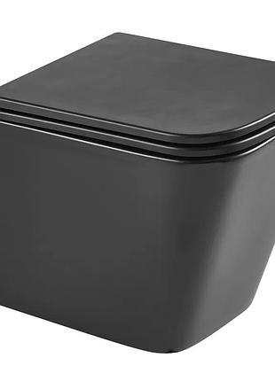 Унитаз подвесной mixxus premium quadro-0301-t3 black 490х340х360mm, система смыва tornado 3.0 (mp6587)