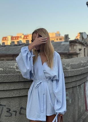 Платье на запах под пояс льняное платье котон