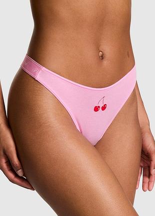 Трусики стринги logo cotton high-leg thong panty victorias secret